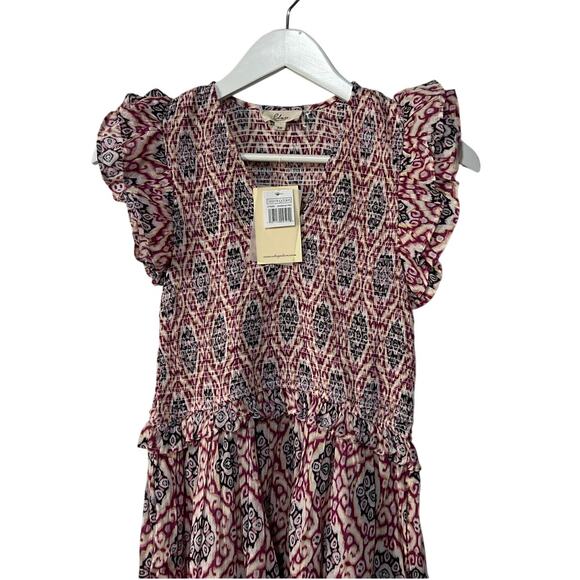 ELAN WOMENS XSMALL RUFFLE SLEEVE MINI DRESS LAVENDER IKAT PRINT NEW - Picture 6 of 11